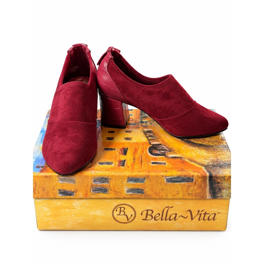 Bella Vita Burgundy Shooties Womens 7.5 Red Croc Suede Block Heel Bootie Office